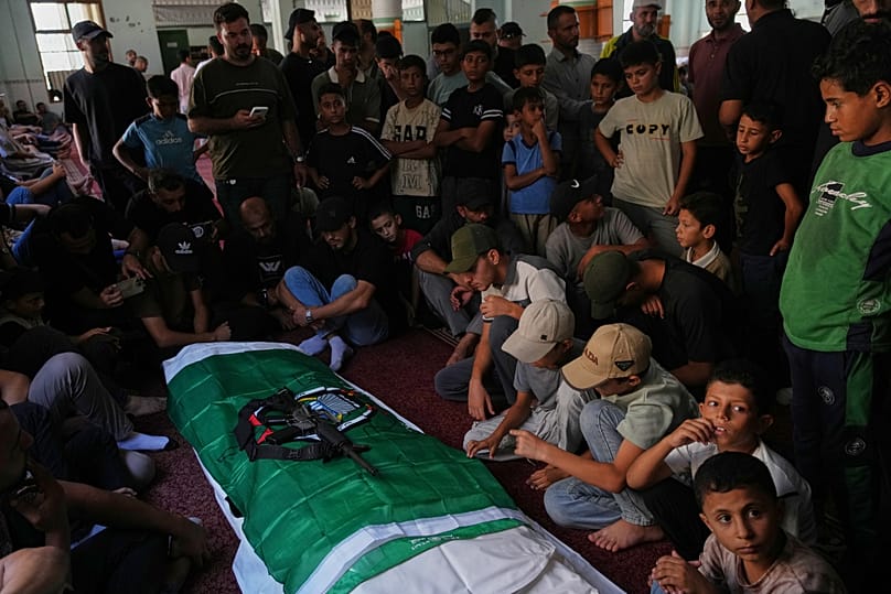 Funérailles de Muhammad Yazouri, tué lors d'une frappe israélienne, à Khan Younès, dans le sud de la bande de Gaza, le vendredi 11 septembre 2026