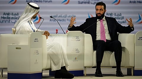 Syria's President Ahmed al-Sharaa speaks at the Arab Media Summit 2026 in Dubai, 15 September 2026