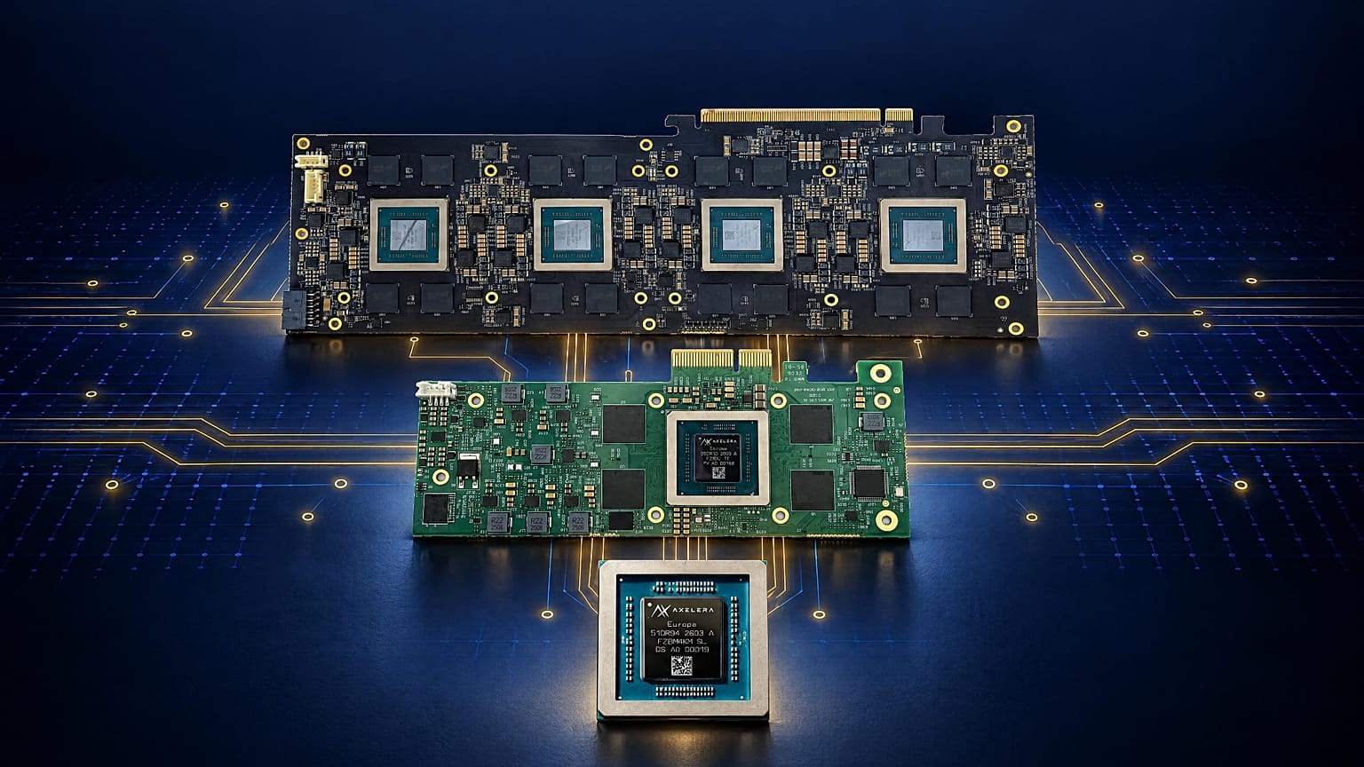 Línea de productos Axelera AI Europa: Tarjeta PCIe Axelera Server 250p fhfl | Tarjeta PCIe Axelera EDGE 232p hhhl | AIPU Europa