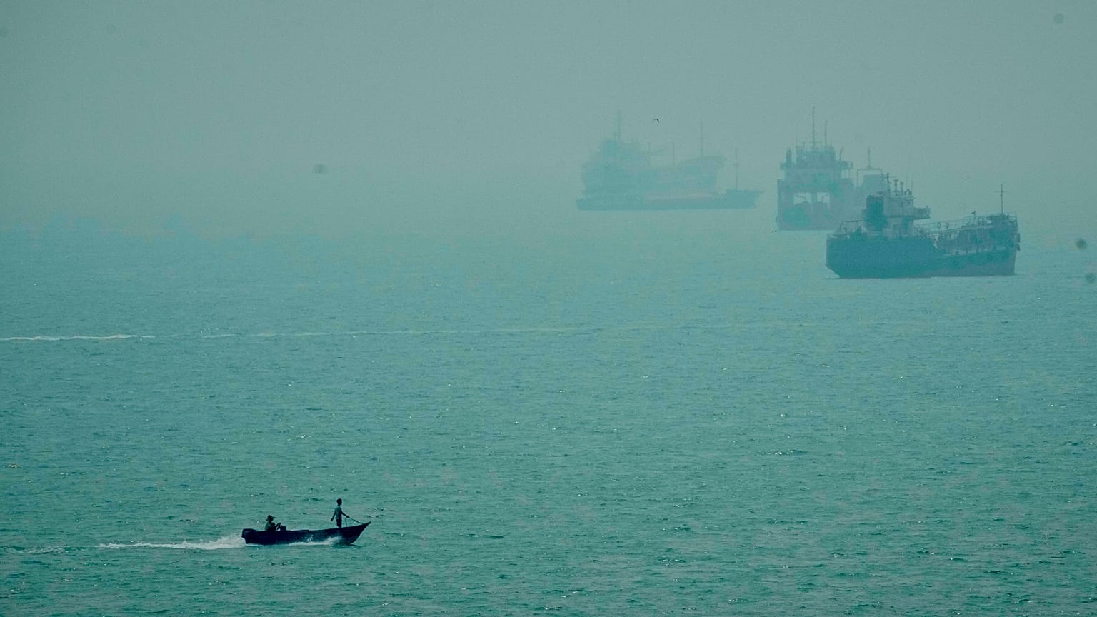 Commercial vessels anchored in the Strait of Hormuz off Bandar Abbas, Iran, 7 September 2026.