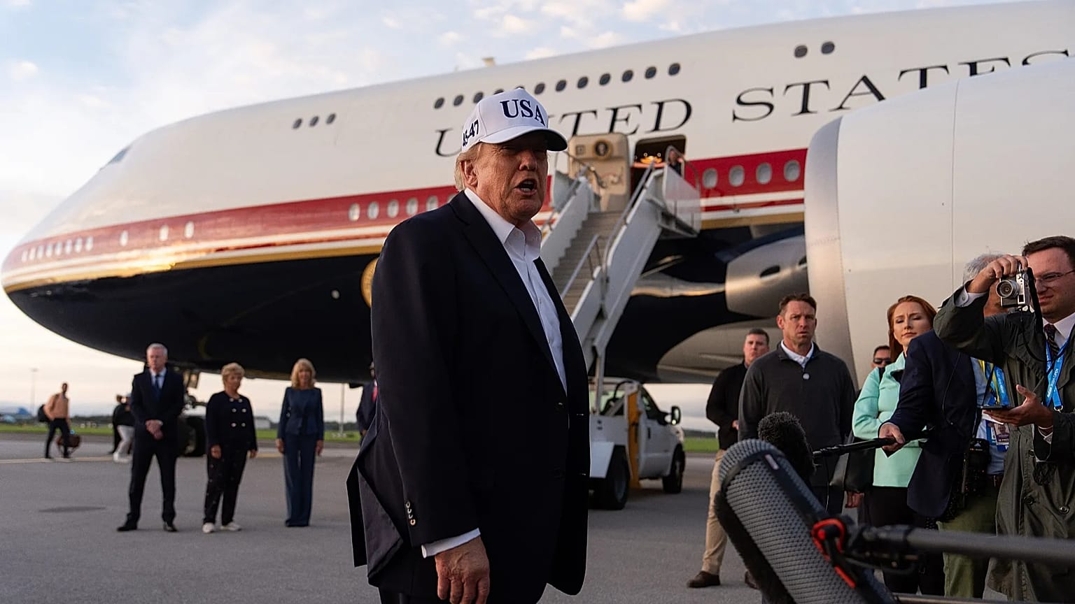 President Donald Trump speaks with reporters before boarding Air Force One at Shannon Airport, Sunday, Sept. 13, 2026, in Shannon, Ireland.