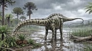 Ilustración de Diplodocus realizada por Carmelo López del grupo de investigación FOCONTUR