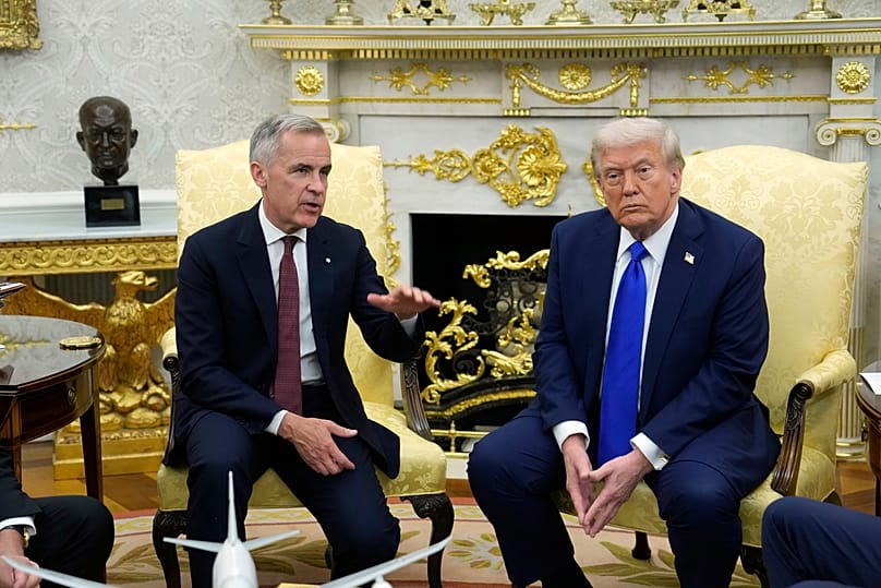 Canada Prime Minister Mark Carney and President Donald Trump hold a press conference at the White House in Washington, D.C., Oct. 7, 2025.