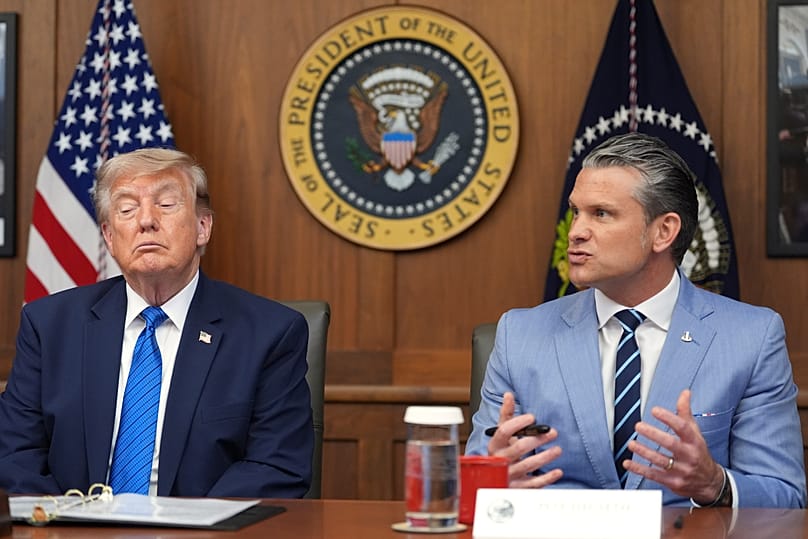 Defense Secretary Pete Hegseth during a cabinet meeting with President Trump