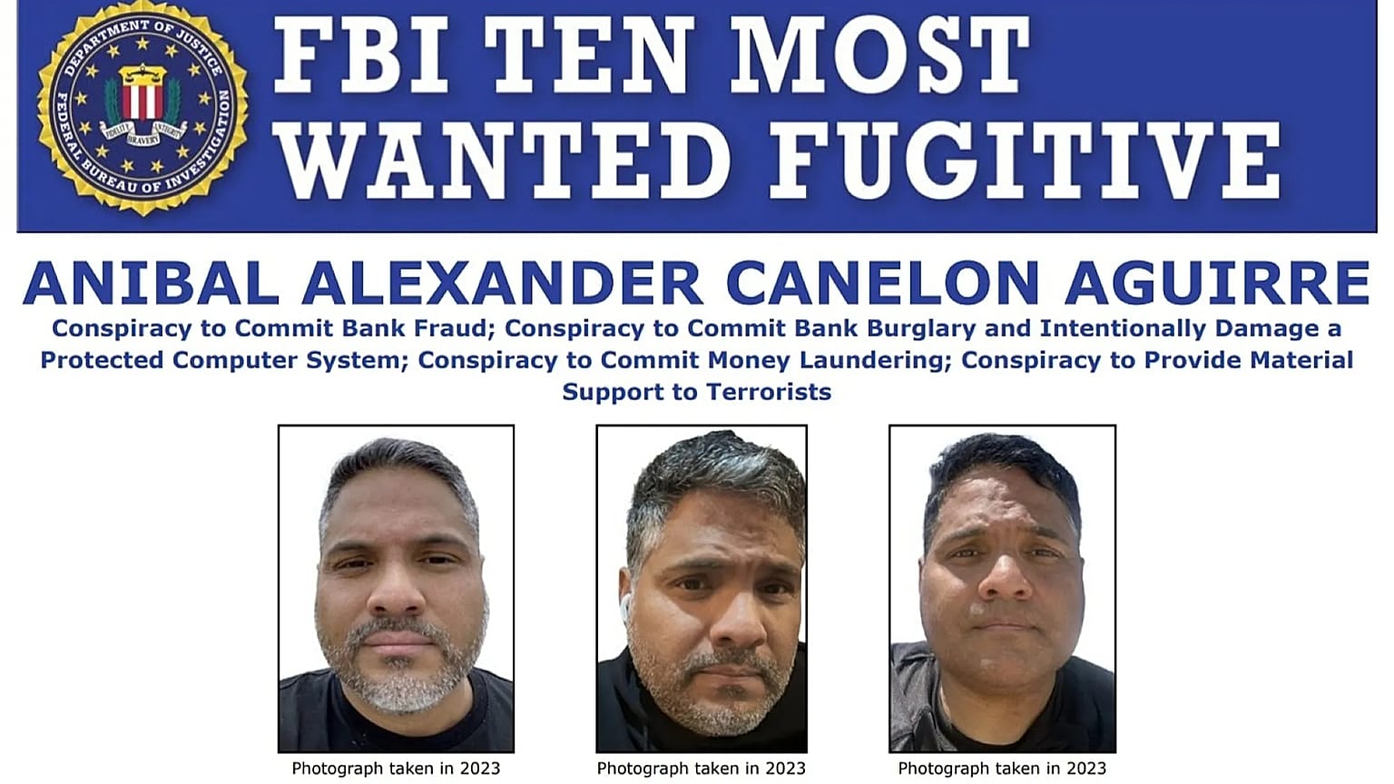 Cartel de los más buscados de Aníbal Alexander Canelón Aguirre.