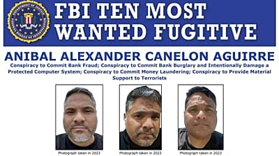 Cartel de los más buscados de Aníbal Alexander Canelón Aguirre.