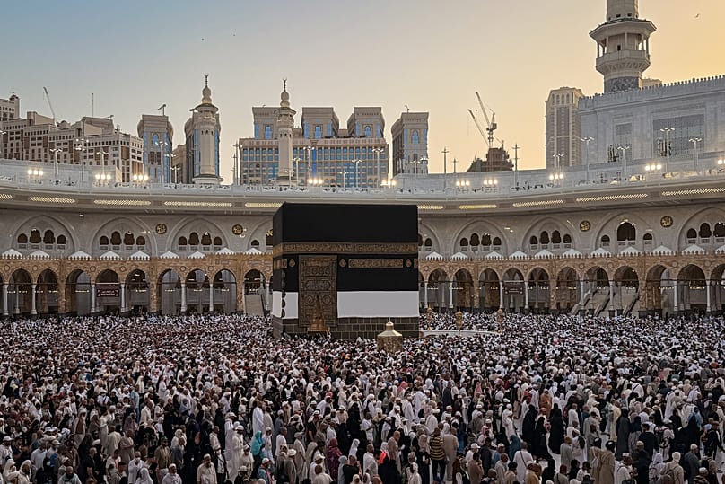 FILE: Pilgrims perform the Tawaf al-Wada around the Kaaba, Islam's holiest site, at the Grand Mosque during the final rites of the annual Hajj pilgrimage in Mecca, 29 May 2026