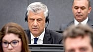 FILE: Former Kosovo President Hashim Thaci appears before the Kosovo Tribunal in the Hague, 3 April 2023