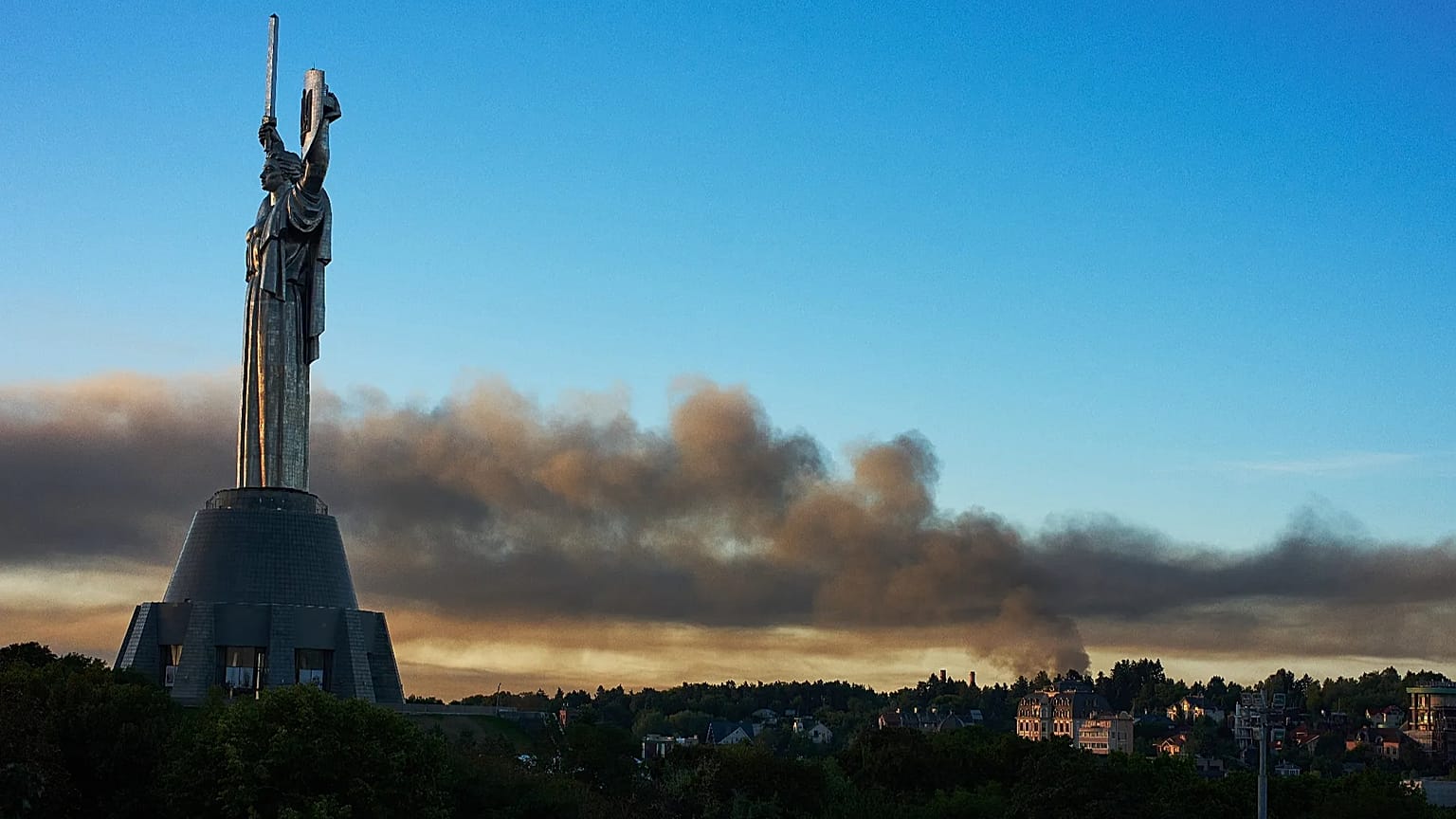 Smoke rises following a Russian missile attack in Kyiv, Ukraine, early Tuesday, Sept. 8, 2026.