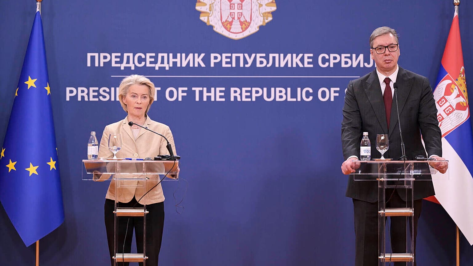 European Commission President Ursula von der Leyen, and Serbian President Aleksandar Vučić.