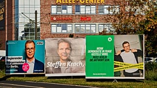 Wahlplakate der Spitzenkandidaten von CDU, SPD und Grünen zur Berliner Abgeordnetenhauswahl, Berlin, 15. September 2026.