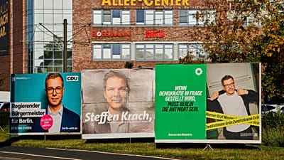 Campaign posters of the leading candidates from the CDU, SPD and Greens for the Berlin House of Representatives election, Berlin, 15 September 2026.