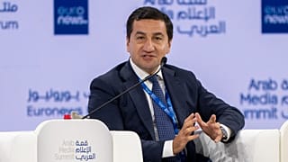 Assistant of the President of the Republic of Azerbaijan Hikmet Hajiyev speaks at a Euronews event at Arab Media Summit in Dubai, 16 September 2025
