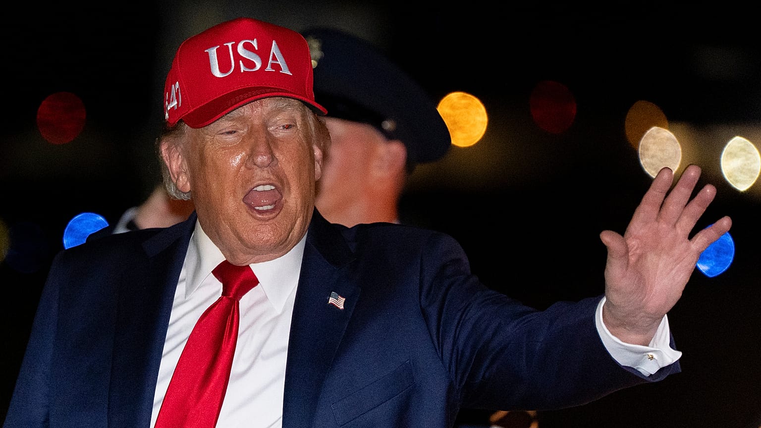 President Donald Trump waves as he arrives on Air Force One, Wednesday, Sept. 16, 2026, at Joint Base Andrews, Md