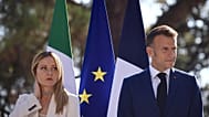 Italian Prime Minister Giorgia Meloni attends a joint press conference with French President Emmanuel Macron as part of a Franco-Italian summit in Antibes, June 2026.