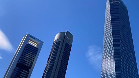 View of the Moeve tower, the first one on the left, in Madrid.
