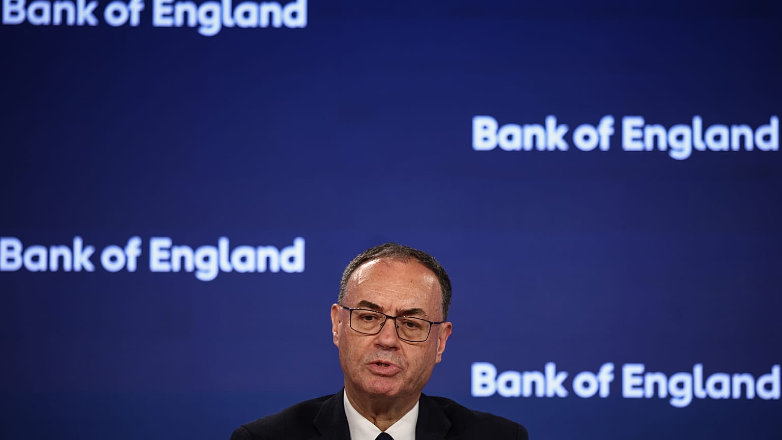 FILE. Bank of England (BoE) Governor Andrew Bailey speaks during the Monetary Policy Report press conference in London, 30 July 2026