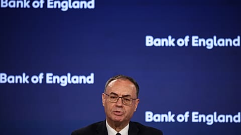 FILE. Bank of England (BoE) Governor Andrew Bailey speaks during the Monetary Policy Report press conference in London, 30 July 2026
