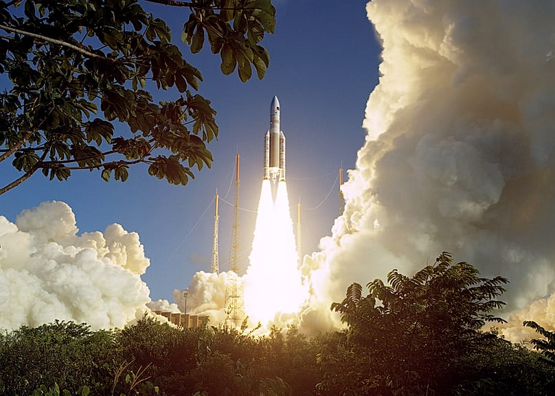  European rocket Ariane 5 ECA lifting off in Kourou, French Guiana in 2005