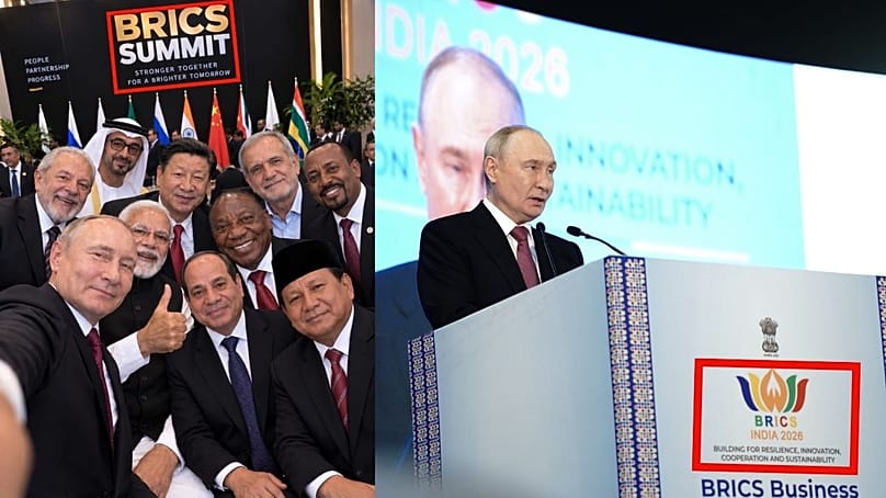 Comparison of the themes side by side. Left side: AI-generated picture, Right side: Picture taken from the official website of BRICS summit