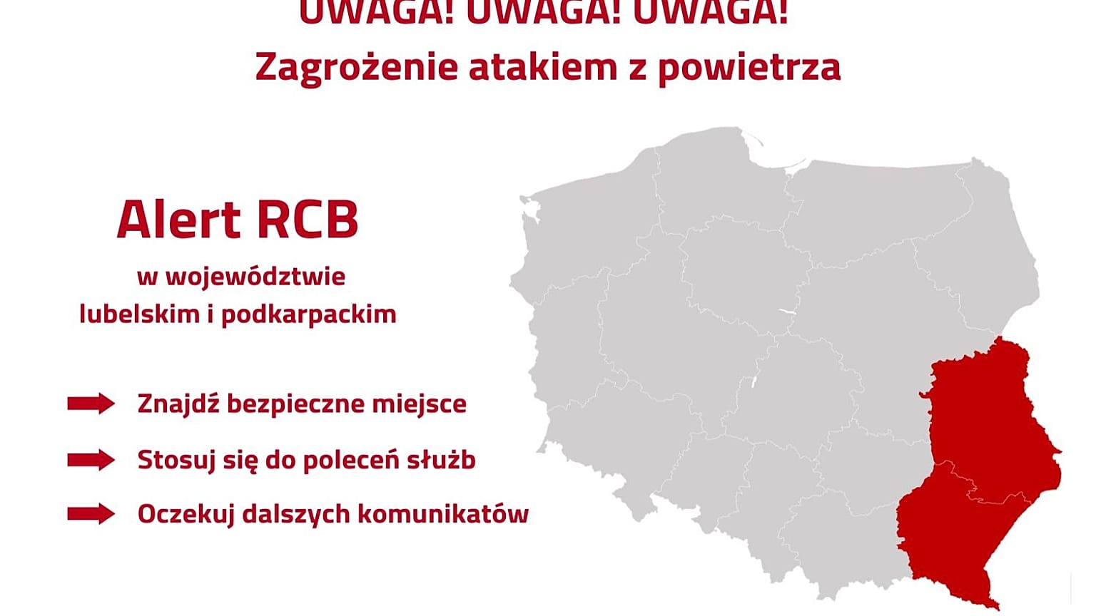 „UWAGA! UWAGA! UWAGA!”. Alert RCB dla mieszkańców wschodniej Polski