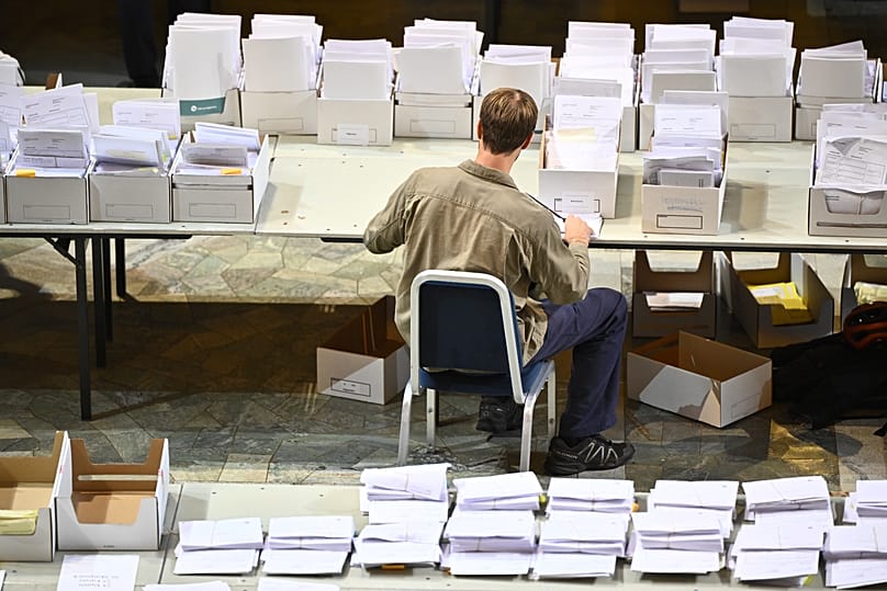 An election worker counts early votes and overseas votes in Stockholm City Hall, in Stockholm. 16 September 2026
