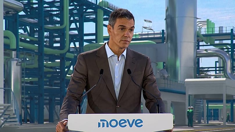 Pedro Sánchez during the presentation of the Onuba project in Huelva on 17 September 2026.
