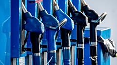 Gas pumps are shown at a gas station in Frankfurt, Germany