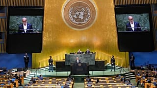 مسعود پزشکیان، رئیس جمهوری ایران در نشست سالانه مجمع عمومی سازمان ملل متحد، سپتامبر ۲۰۲۵