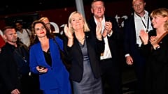 Social Democrats party leader Magdalena Andersson arrives at the party's election watch night in Stockholm, Sweden, Sunday, Sept. 13, 2026.