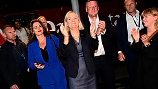 Social Democrats party leader Magdalena Andersson arrives at the party's election watch night in Stockholm, Sweden, Sunday, Sept. 13, 2026.