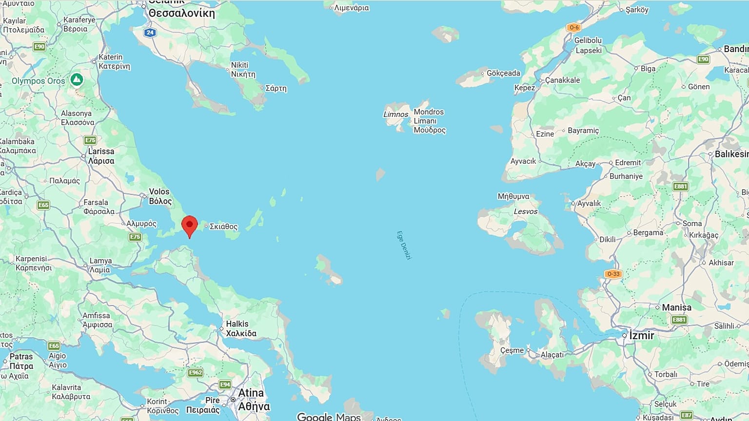 Yunanistan'da meydana gelen depremin konumu.