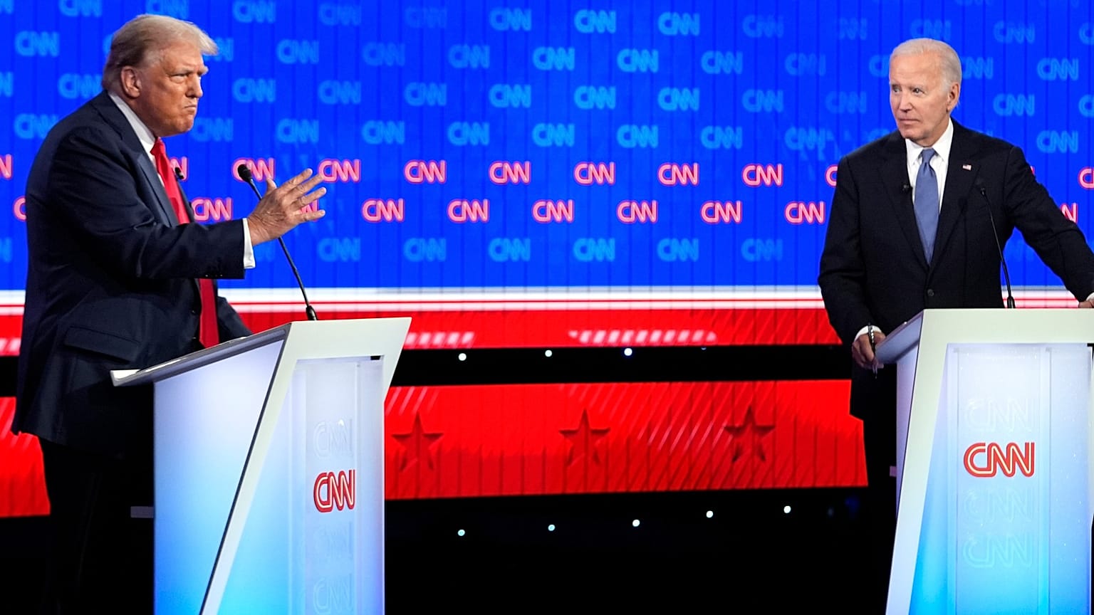 President Donald Trump and President Biden during a presidential debate hosted by CNN. 27 June 2024