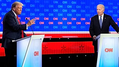 President Donald Trump and President Biden during a presidential debate hosted by CNN. 27 June 2024