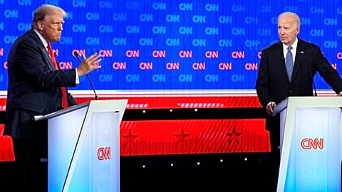 President Donald Trump and President Biden during a presidential debate hosted by CNN. 27 June 2024