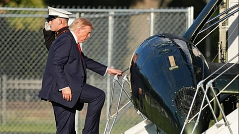 US President Donald Trump boards Marine One on the Ellipse near the White House, Friday, Sept. 18, 2026, in Washington