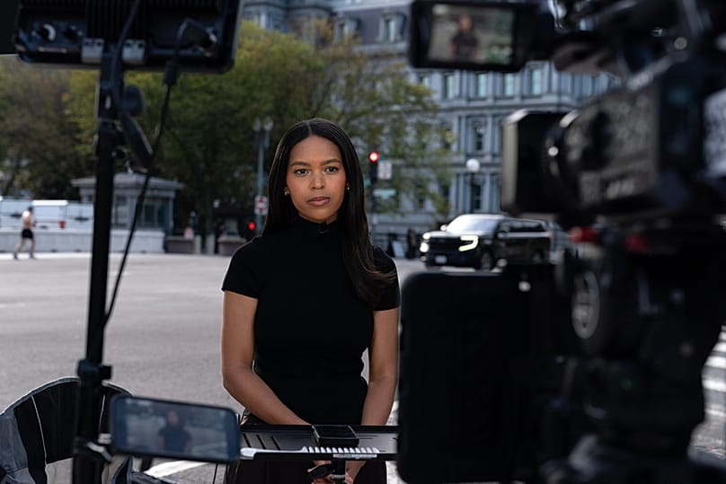 MS NOW White House reporter Akayla Gardner reports near the White House complex after being denied entry following Trump's ban, Saturday, Sept. 19, 2026, in Washingto