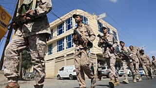 FILE: Yemen's Houthis march during a mobilisation campaign in Sanaa, 10 September 2026