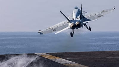FILE: An F/A-18E Super Hornet launching from the flight deck of US Navy aircraft carrier USS Abraham Lincoln on Day 1 of Iran war, 28 February 2026