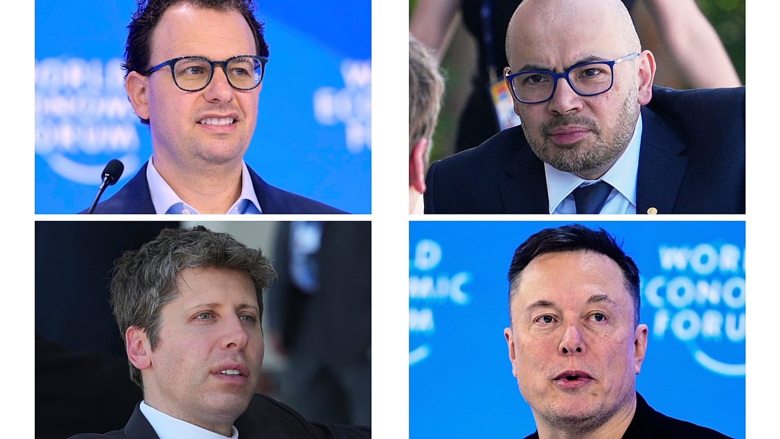 Archives - des photos montrent Dario Amodei, Demis Hassabis, Sam Altman et Elon Musk.