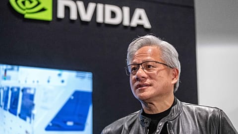 Jensen Huang, president and CEO of Nvidia, waits for a groundbreaking ceremony for an expansion of Coherent's manufacturing facility to begin on June 16, 2026