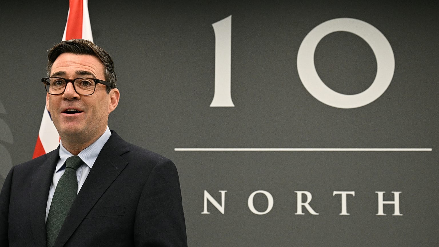 File photo. Britain's Prime Minister Andy Burnham stands in front of a 10 North sign. 18 September 2026
