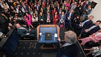 US President Donald Trump speaks with reporters in the James Brady Press Briefing Room at the White House, 6 April, 2026