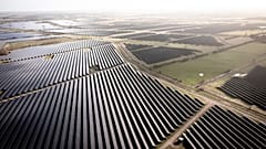 Solar installations on 340 hectares surround the village of Hjolderup west of Aabenraa, southern Denmark on February 2023. The village of Hjolderup consists of 12 houses.