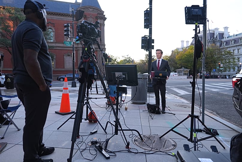Vaughn Hillyard, White House correspondent for MS NOW, does a report from near the White House,, Monday, Sept. 21, 2026, in Washington.