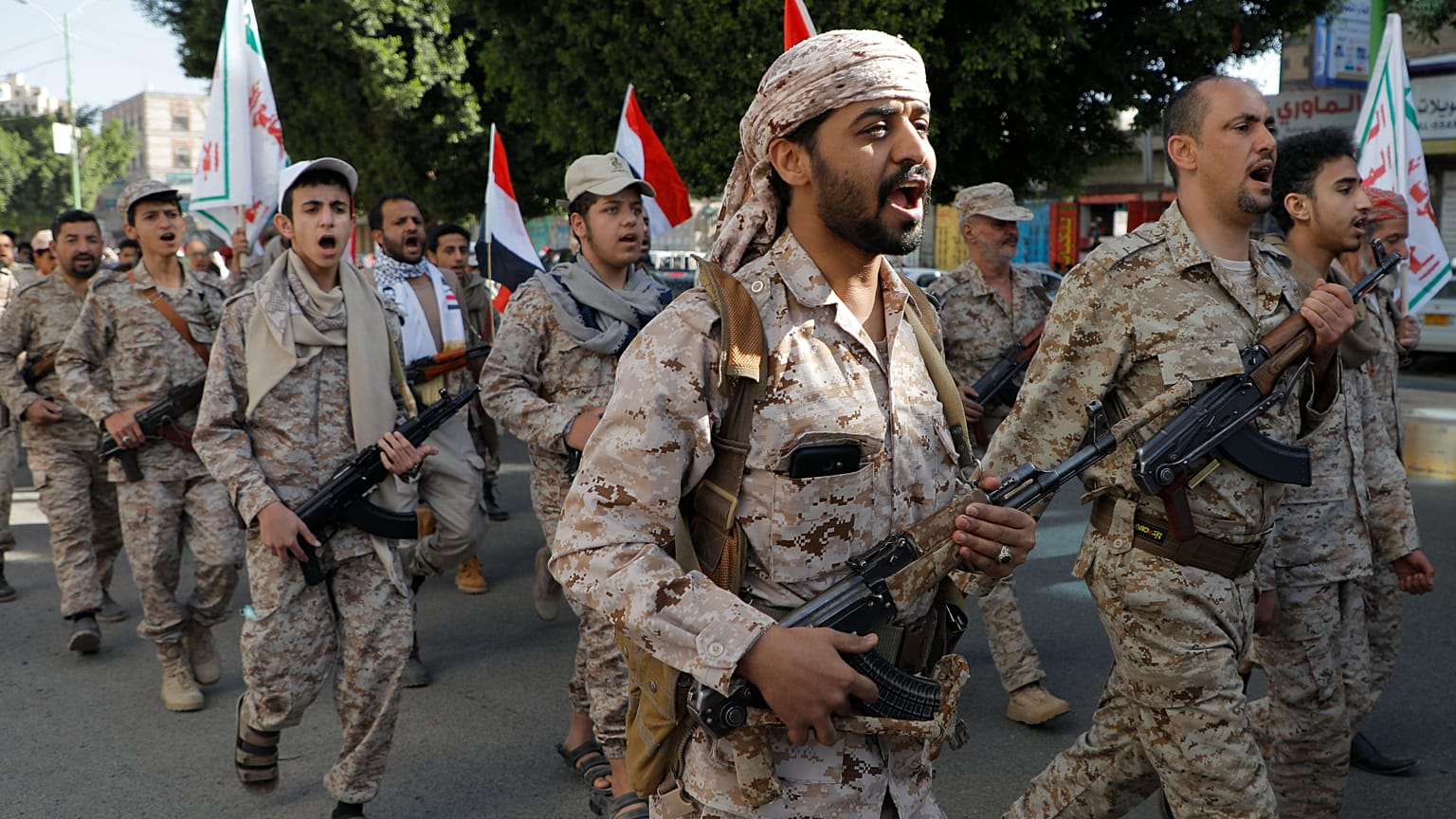FILE: Houthi supporters march marking the anniversary of Yemeni unity in Sana'a, 22 May 2024