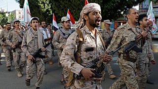 FILE: Houthi supporters march marking the anniversary of Yemeni unity in Sana'a, 22 May 2024