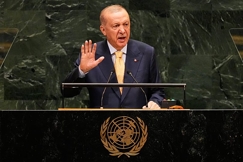 Il presidente turco Recep Tayyip Erdoğan interviene durante l’81ª sessione dell’Assemblea generale delle Nazioni Unite presso la sede dell’ONU, 22 settembre 2026