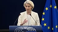 FILE - European Commission President Ursula von der Leyen delivers State of the European Union address in Strasbourg, eastern France. 16 Sept 2026.