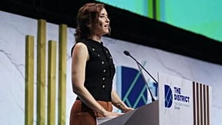 La presidenta de la Comunidad de Madrid, Isabel Díaz Ayuso, en la inauguración de la feria inmobiliaria The District